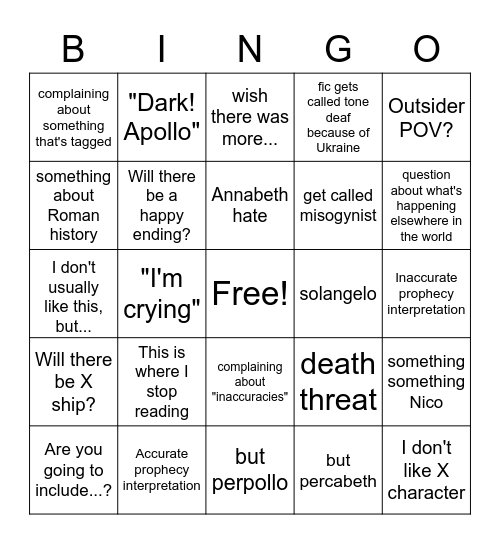 Emperor AU Comments Bingo Card