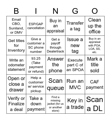 BOA Bingo Name:_______ Bingo Card