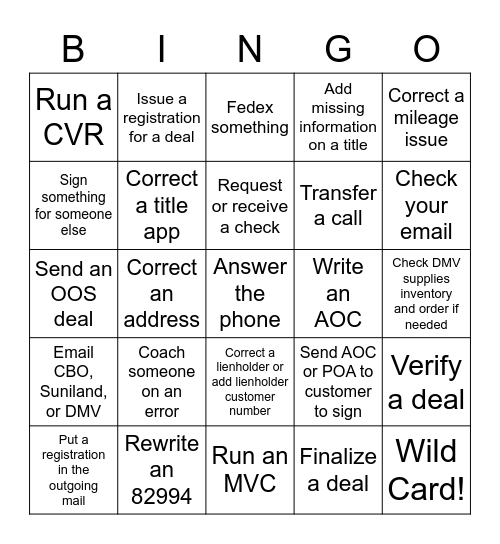 Susan Bingo Card