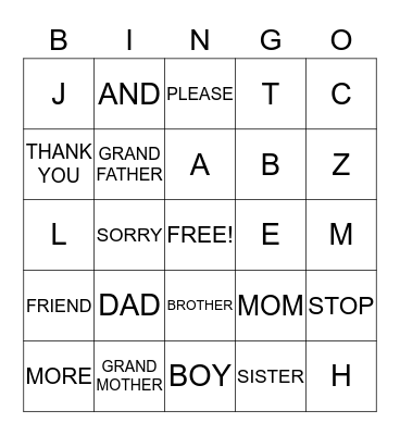 SIGN LANGUAGE Bingo Card