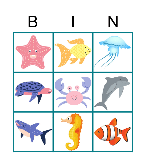 SEA ANIMALS Bingo Card