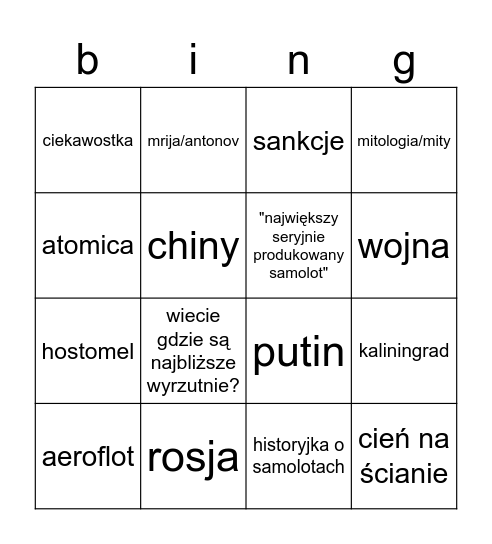 Analiza finansowa Bingo Card