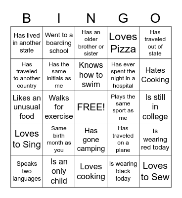 Getting to Know You Bingo Card