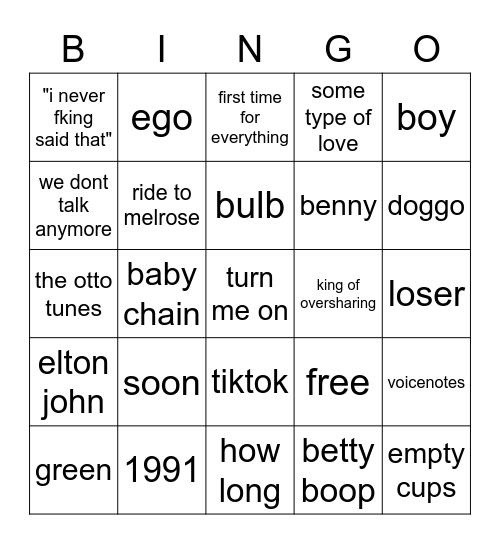 charlie puth bingo Card