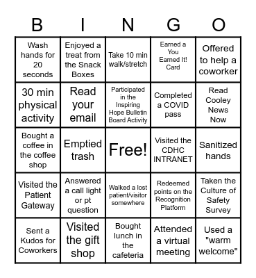 2022 Nurses & Health Care Workers Week Bingo Card