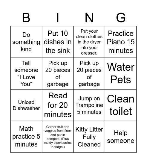 Q's Mini Bingo Card