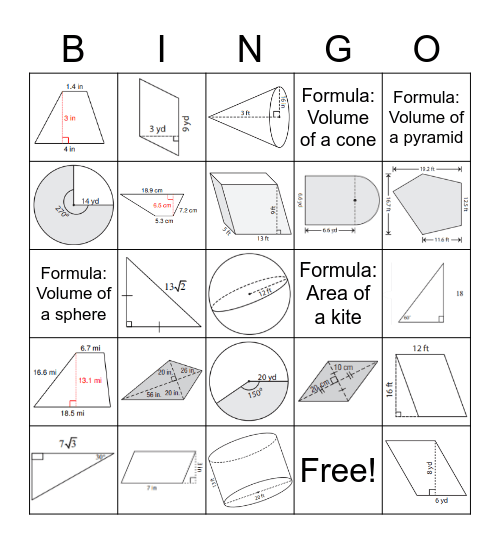 Area & Volume Bingo Card