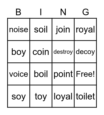 /oi/ sounds bingo Card