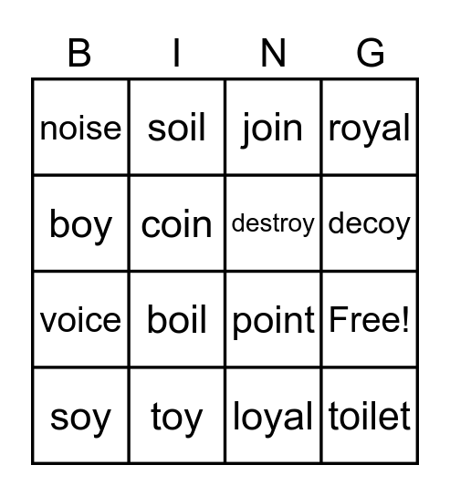 /oi/ sounds bingo Card