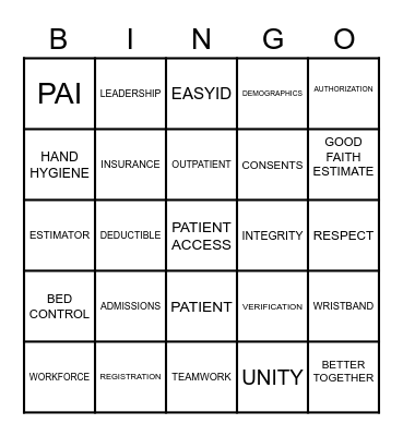 PATIENT ACCESS WEEK Bingo Card