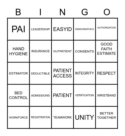 PATIENT ACCESS WEEK Bingo Card