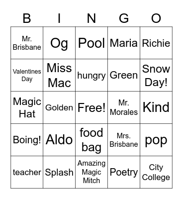 Humphrey Bingo Card