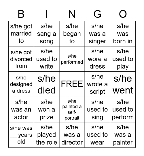 Pretérito/Imperfecto con Vocabulario Bingo Card