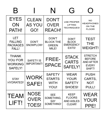SAFETY BINGO Card