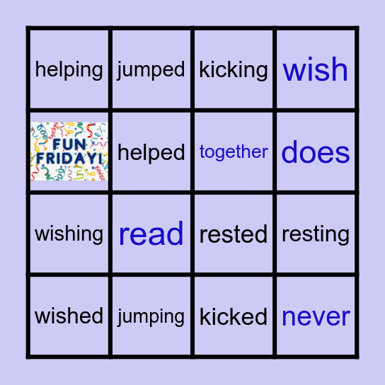 Module 28: ing/ed & Sight Words Bingo Card