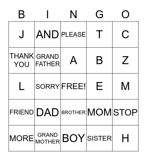 SIGN LANGUAGE Bingo Card