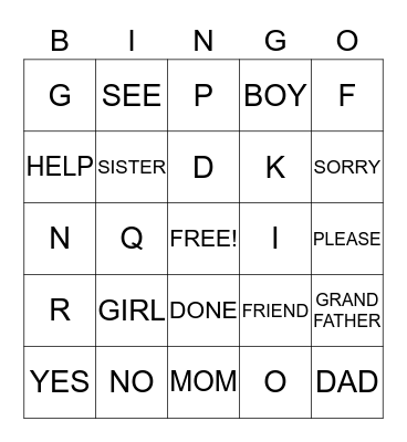 SIGN LANGUAGE Bingo Card