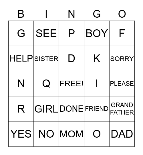 SIGN LANGUAGE Bingo Card