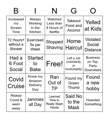 Quarantine Bingo for Adults Bingo Card