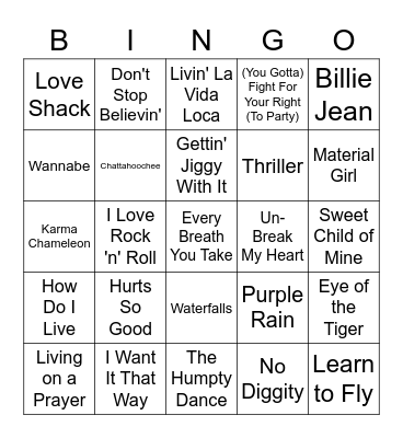 Round 1: '80s & '90s Bingo Card