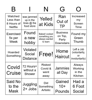Quarantine Bingo for Adults Bingo Card