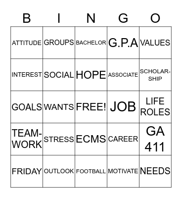 CAREER BINGO Card