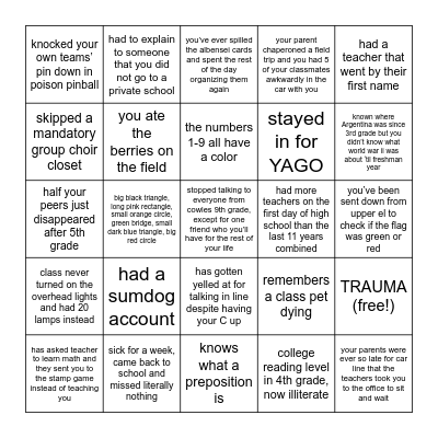 COWLES KID BINGO Card