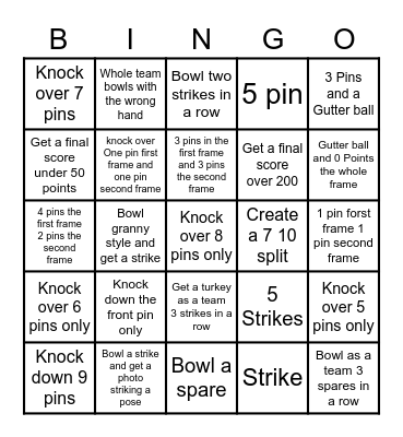 Bowling Bingo Card