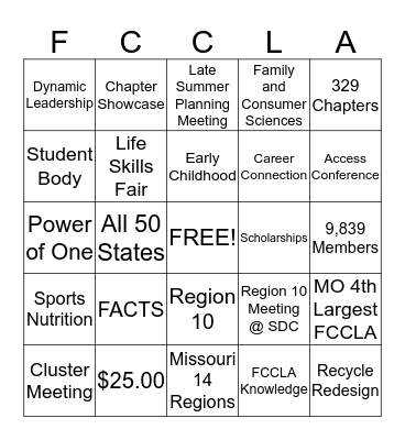 FCCLA BINGO Card