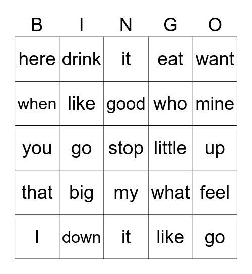 Core Words Bingo Card