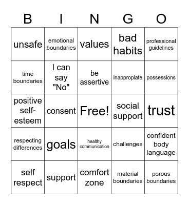 Healthy Boundaries Bingo Card