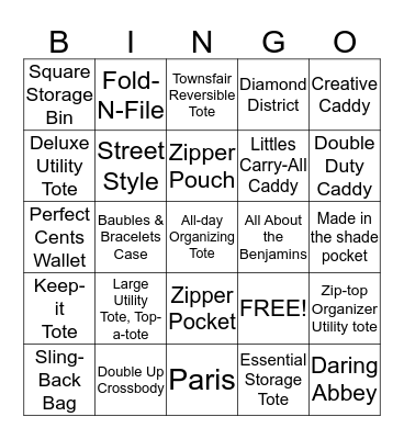 Thirty-One Bingo Card