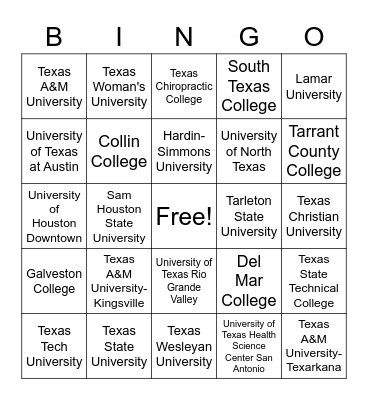 TWHE Conference 2022 - Institution Bingo Card