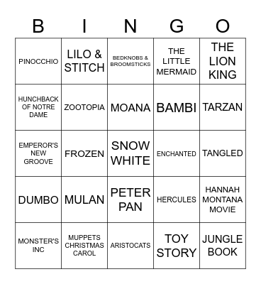 DISNEY Bingo Card