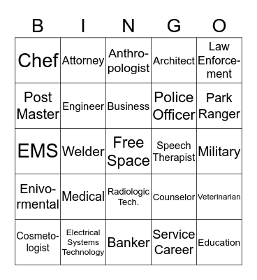 Career Day Bingo Card