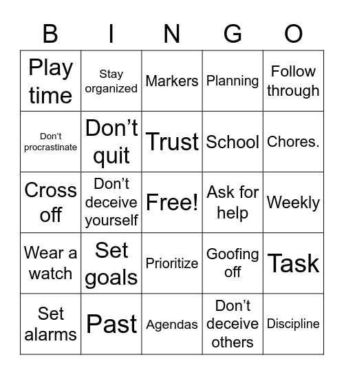 TIME MANAGEMENT Bingo Card