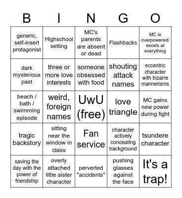 Anime Trope Bingo Card for Martin and Anna Bingo Card