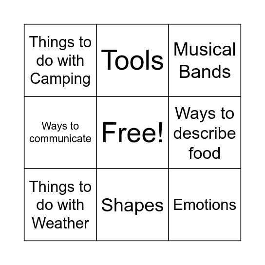 Categories Week 8! Bingo Card