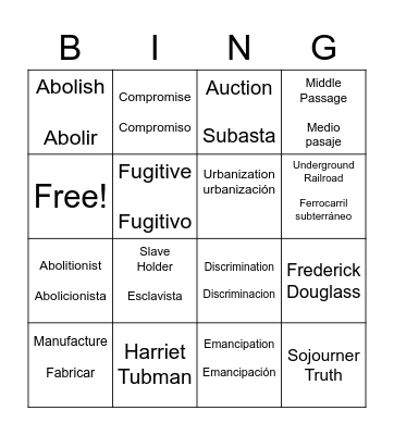 Slavery in the US Bingo Card