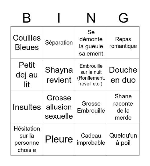 Episode 5 Bingo Card