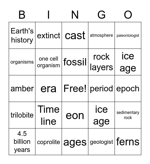 Geologic Time Bingo Card