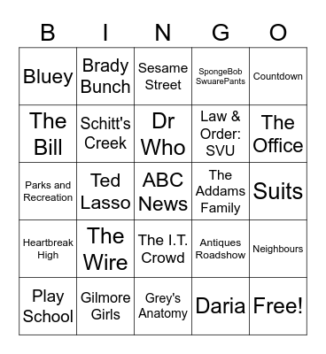 TV Themes Bingo Card