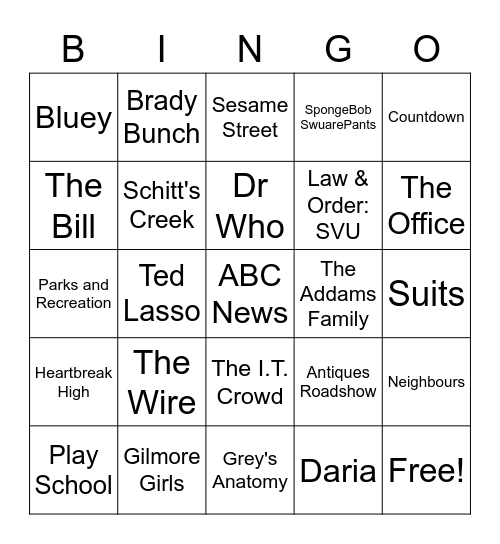 TV Themes Bingo Card