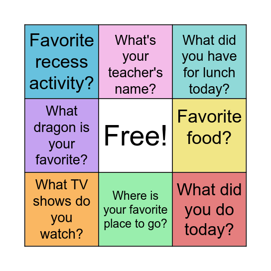 Easy Beginnings Practice Bingo Card