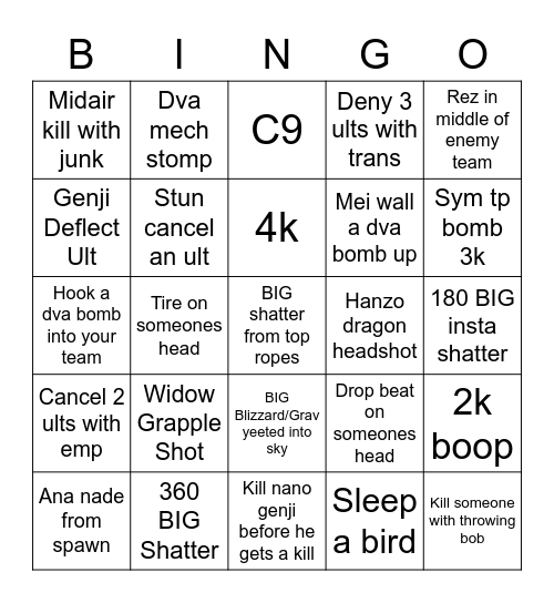 OW Style Points Bingo Card