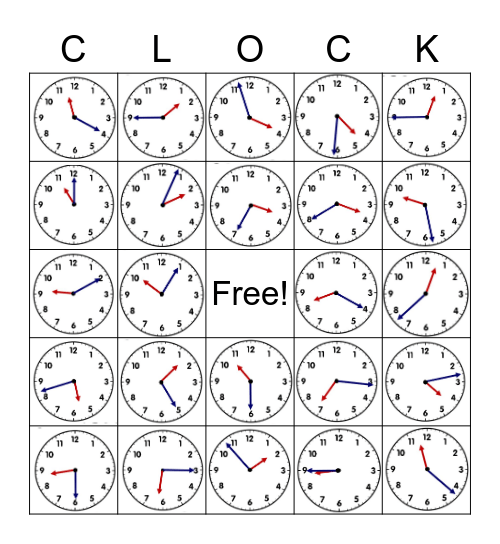 Telling Time Bingo Card