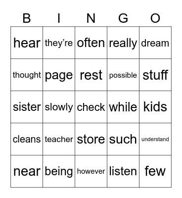 200 HFW Bingo List 5B Bingo Card