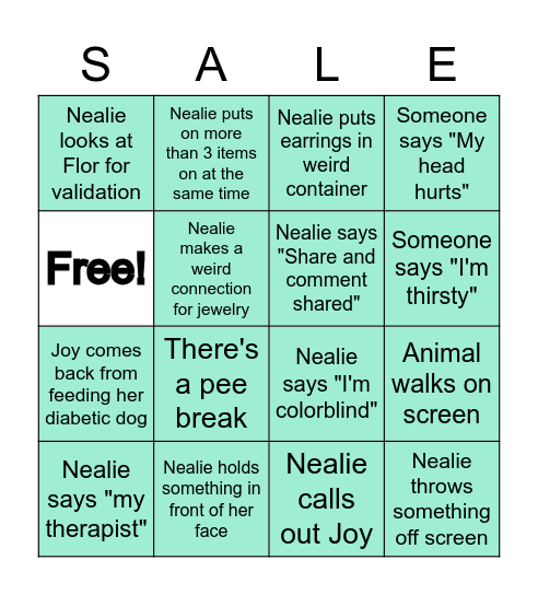 SNS Spring Live Sale Bingo Card