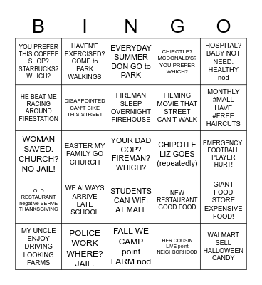 ASL 1 LOCATION BINGO Card