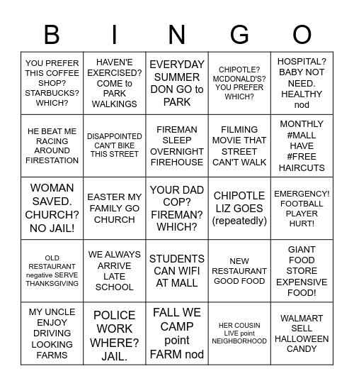 ASL 1 LOCATION BINGO Card